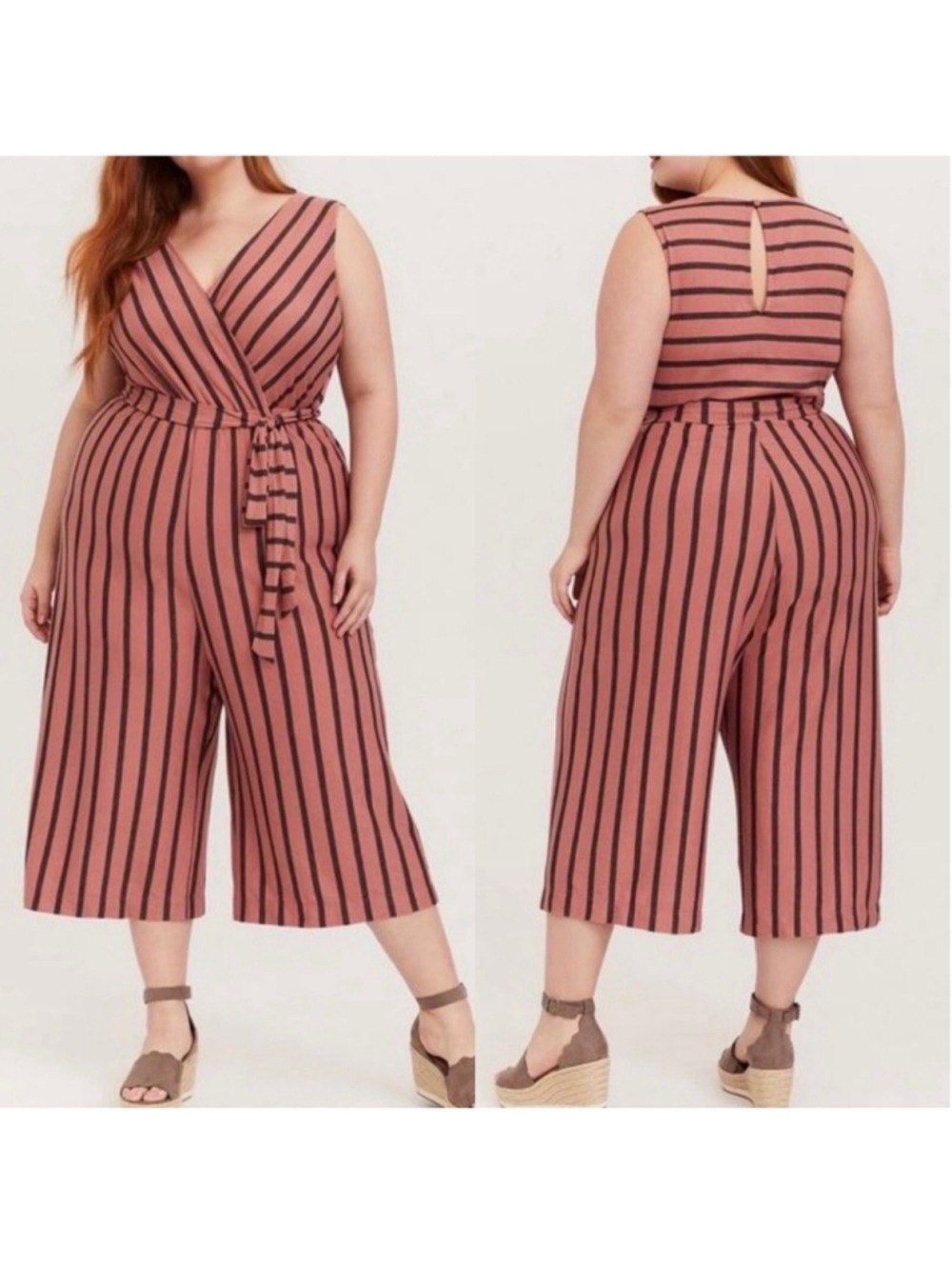 Torrid 4X Textured Knit Striped Culotte Jumpsuit Belted Plus Size